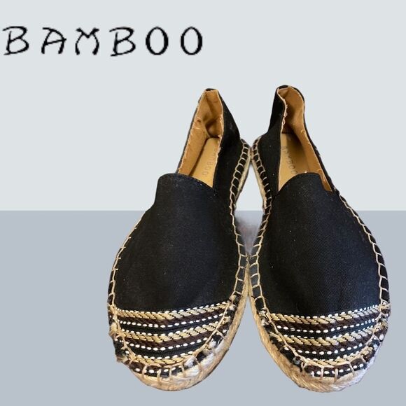 NWOT Bamboo Black Canvas Espadrille Loafers 7.5 - Picture 3 of 5